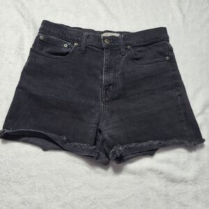 MADEWELL‎ High Waist Fringe Hem Black Denim Shorts 27 Summer Casual Contemporary